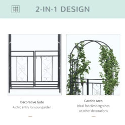 Outsunny 81" Metal Garden Arbor With Double Doors, Locking Gate, Climbing Vine Frame With Heart Motifs, Arch For Wedding, Bridal Party Decoration, Grey 12 Outsunny 81" Metal Garden Arbor With Double Doors, Locking Gate, Climbing Vine Frame With Heart Motifs, Arch For Wedding, Bridal Party Decoration, Grey -Outsunny 4U1a09186a1f16284
