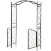 Outsunny 85'' Metal Garden Arbor With Gate, Outdoor Steel Arch With Scrollwork For Climbing Vines, Ground Mountable Columns