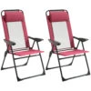 Outsunny 2 Piece Folding Patio Chairs Set, Camping Chair Set Of 2 With Adjustable Sling Back, Removable Headrest, Armrest For Garden, Backyard, Lawn, Red