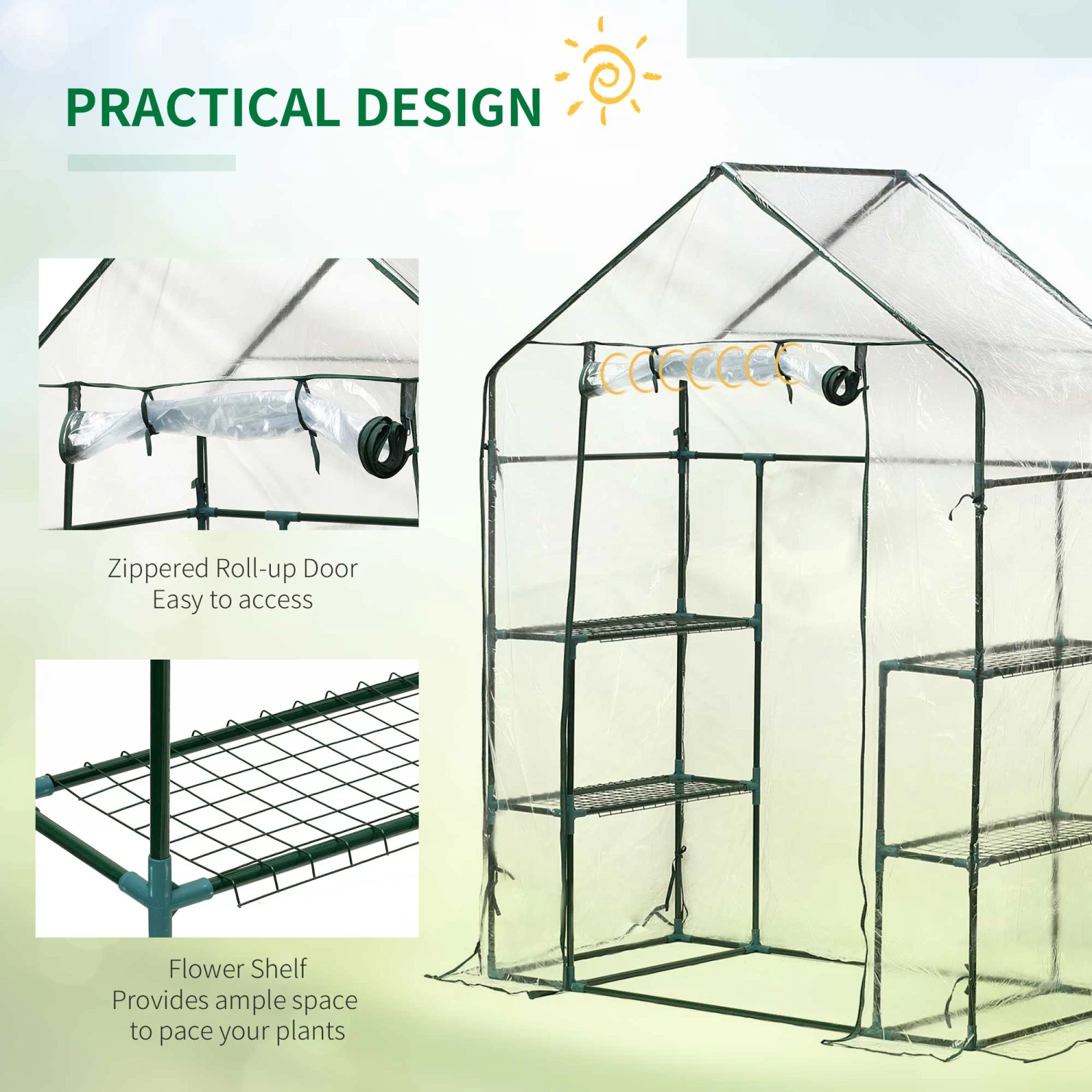 Outsunny 4.5' X 2.5' X 6.5' Outdoor Portable Walk-In Greenhouse With Shelves 5 Outsunny 4.5' X 2.5' X 6.5' Outdoor Portable Walk-In Greenhouse With Shelves - Image 5