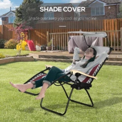 Outsunny Folding Zero Gravity Outdoor Recliner Patio Lounge Chair, Canopy Sun Shade, Headrest, Table Tray, Oxford Fabric, Wine Red -Outsunny 4iZb1017f2768dc89
