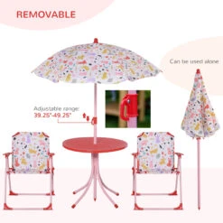 Outsunny Kids Folding Picnic Table And Chairs Set Rabbit Pattern For Outdoor Garden Patio Backyard With Removable & Height Adjustable Sun Umbrella, Red -Outsunny 4kB3f417e68e8f01f