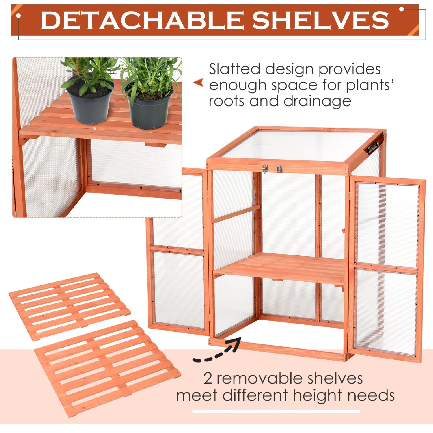 Outsunny Wooden Cold Frame Greenhouse Small Mini Planter Box, 30" L X 24" W X 44" H, Natural 6 Outsunny Wooden Cold Frame Greenhouse Small Mini Planter Box, 30" L X 24" W X 44" H, Natural - Image 6