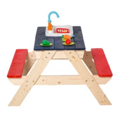 Outsunny Sand & Water Table With Sandbox, Outdoor With Kitchen Toys, Kids Picnic Table And Bench Set Water Circulation Faucet And Vegetable Accessories -Outsunny 4oNa4d17e6831ccfe