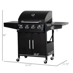 Outsunny 52" Barbecue Grill With Wheels 4+1 Burner Liquid Propane Gas Grill Outdoor Cabinet Style BBQ Trolley W/ Side Burner, Warming Rack -Outsunny 4r2c1717f2768c767
