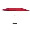 Outsunny Patio Umbrella 15' Steel Rectangular Outdoor Double Sided Market With Base, UV Sun Protection & Easy Crank For Deck Pool Patio, Wine Red