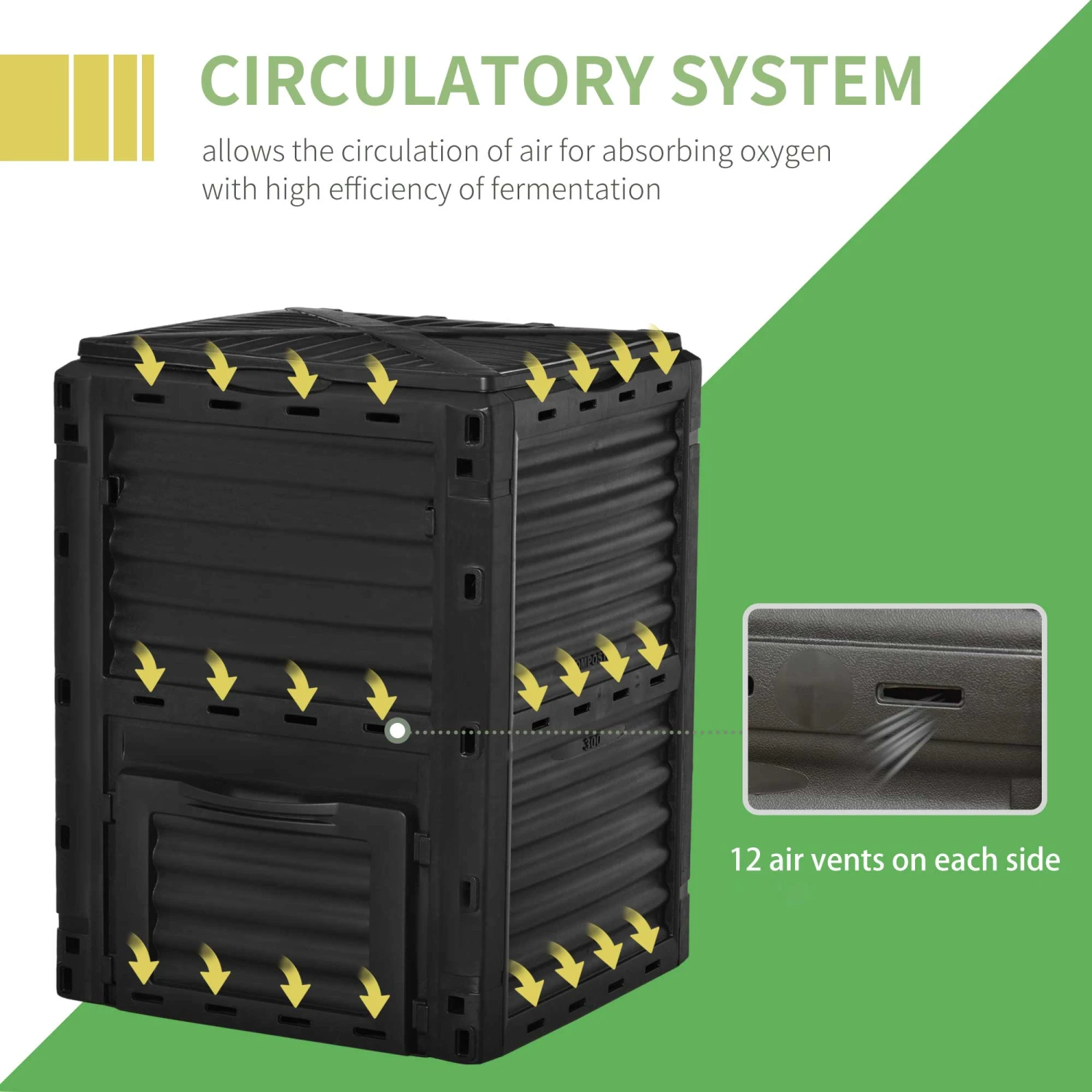 Outsunny Garden Compost Bin 80 Gallon Outdoor Large Capacity Composter Fast Create Fertile Soil Aerating Box, Easy Assembly, Black 7 Outsunny Garden Compost Bin 80 Gallon Outdoor Large Capacity Composter Fast Create Fertile Soil Aerating Box, Easy Assembly, Black - Image 7