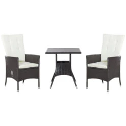 Outsunny 3 Piece Patio Bistro Set With Cushions, PE Rattan Porch Furniture With 2 Reclining Wicker Chairs And Faux Wood Outdoor Coffee Table, Conversation Set With Recliners, Cream White