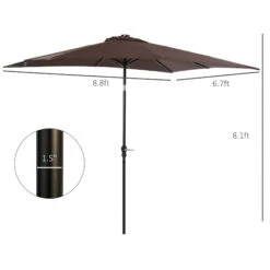 Outsunny 9' X 7' Patio Umbrella Outdoor Table Market Umbrella With Crank, Solar LED Lights, 45° Tilt, Push-Button Operation, For Deck, Backyard, Pool And Lawn, Brown -Outsunny 53Fc171815340c56e