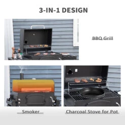 Outsunny 48" Charcoal BBQ Grill And Smoker Combo With Adjustable Height, Portable, Folding Shelves, Thermometer, Bottle Opener, And Wheels -Outsunny 57Xa0918062da901f