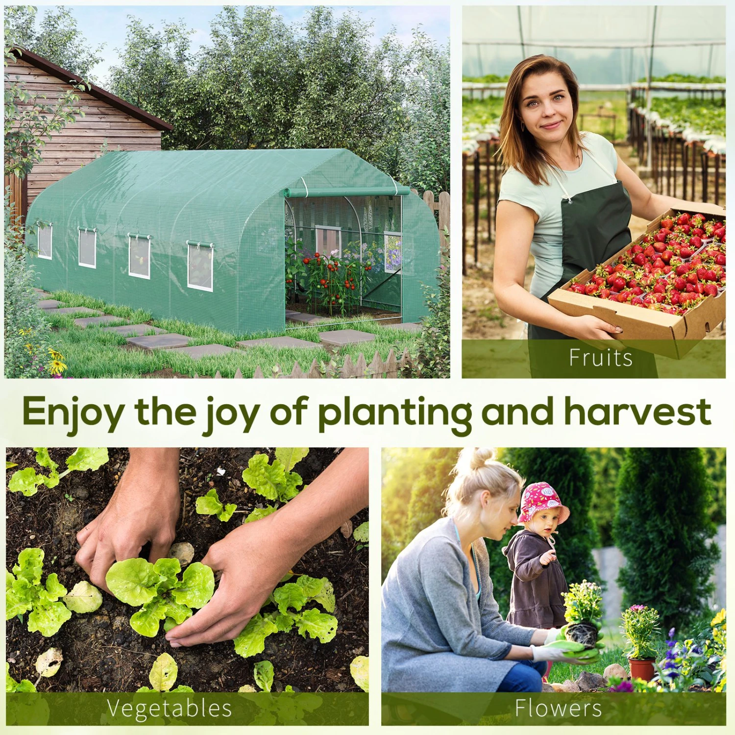 Outsunny 19.5' X 10' X 7' Outdoor Walk-in Tunnel Greenhouse, Hot House With Roll-up Windows, Zippered Door, PE Cover, Heavy Duty Steel Frame, Green 8 Outsunny 19.5' X 10' X 7' Outdoor Walk-in Tunnel Greenhouse, Hot House With Roll-up Windows, Zippered Door, PE Cover, Heavy Duty Steel Frame, Green - Image 8