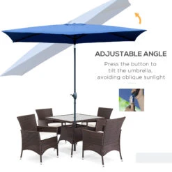 Outsunny 6.5' X 10' Rectangular Market Umbrella, Patio Outdoor Table Umbrella With Crank And Push Button Tilt, Blue -Outsunny 5Kwa091815d970638