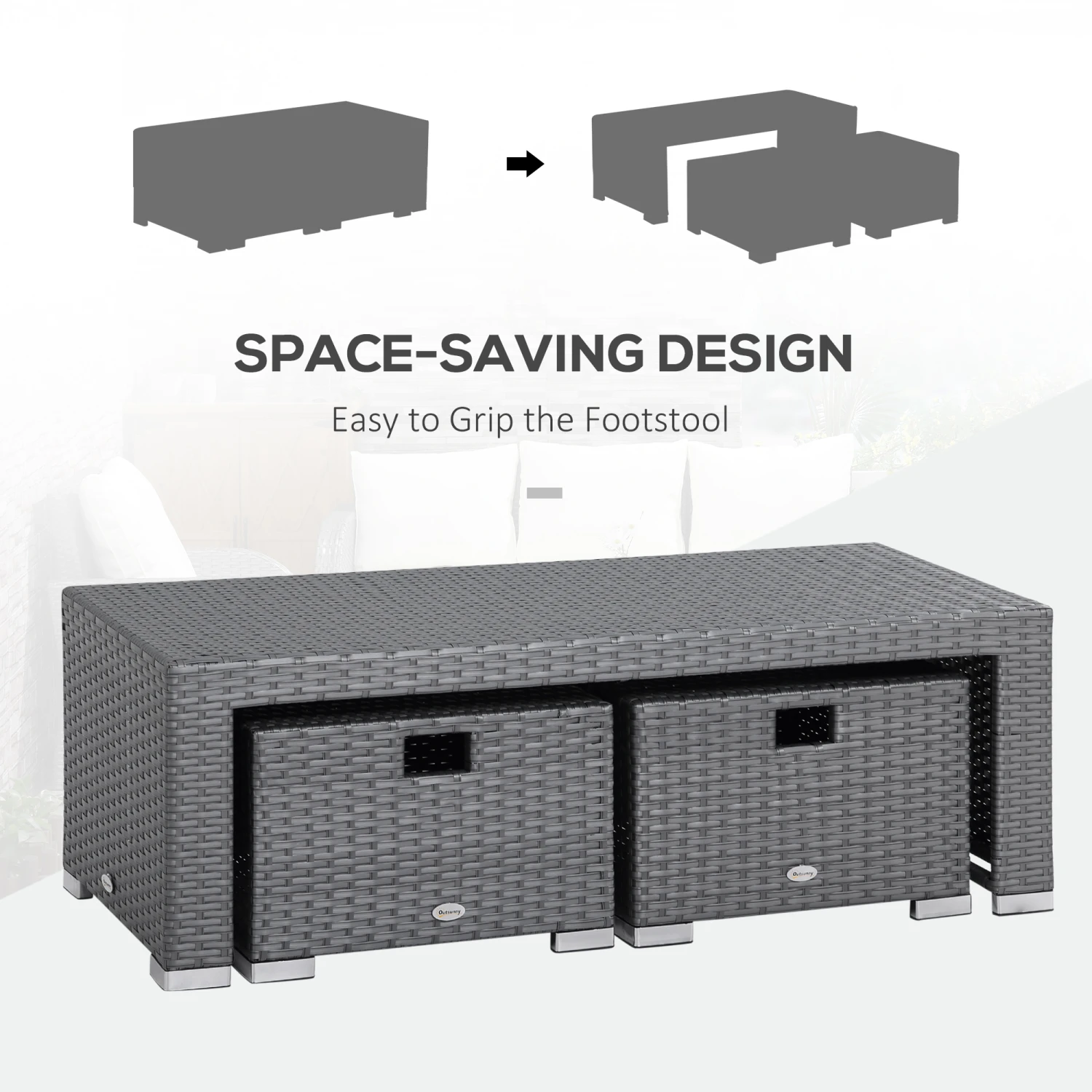 Outsunny 6-Piece Outdoor Rattan Patio Sectional Sofa Set With 3-Seat Couch, 2 Recliners, 2 Ottoman Footrests, & Coffee Table Conversation Set, Off-White 5 Outsunny 6-Piece Outdoor Rattan Patio Sectional Sofa Set With 3-Seat Couch, 2 Recliners, 2 Ottoman Footrests, & Coffee Table Conversation Set, Off-White - Image 5