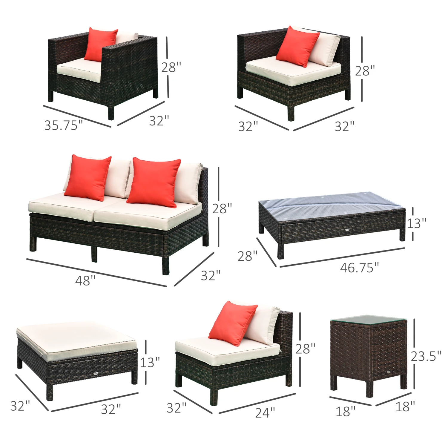 Outsunny 9-Piece Patio Furniture Set, Extra Large Outdoor Sectional Sofa Couch With Loveseat, Chairs, Ottoman, Coffee Table & Side Table, Cushions, All Weather PE Wicker, Sand 3 Outsunny 9-Piece Patio Furniture Set, Extra Large Outdoor Sectional Sofa Couch With Loveseat, Chairs, Ottoman, Coffee Table & Side Table, Cushions, All Weather PE Wicker, Sand - Image 3