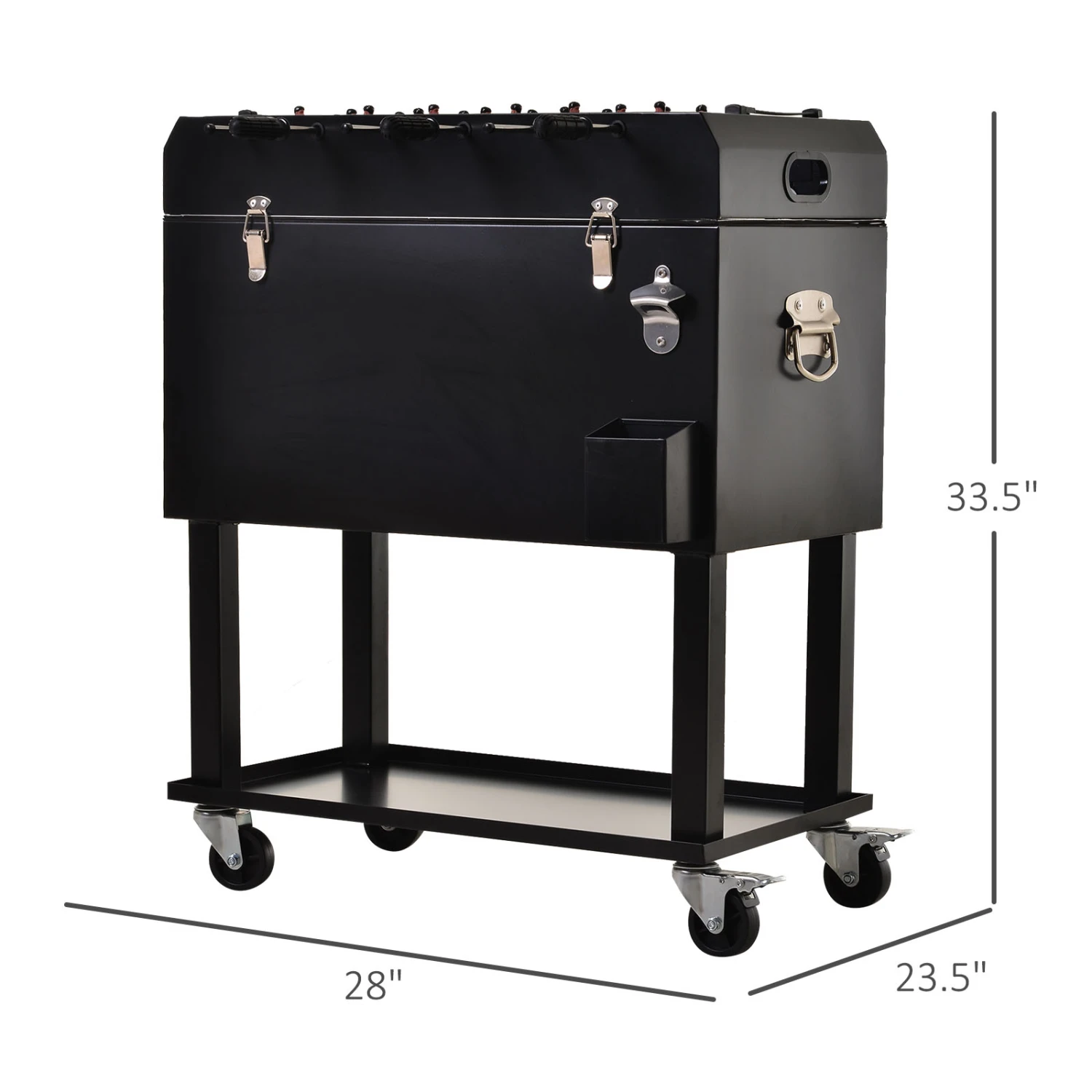 Outsunny 68QT Patio Cooler Ice Chest With Foosball Table Top, Portable Poolside Party Bar Cold Drink Rolling Cart On Wheels With Tray Shelf 4 Outsunny 68QT Patio Cooler Ice Chest With Foosball Table Top, Portable Poolside Party Bar Cold Drink Rolling Cart On Wheels With Tray Shelf - Image 4