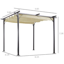 Outsunny 10' X 10' Outdoor Retractable Pergola Canopy, Metal Patio Shade Shelter For Backyard, Porch Party, Garden, Grill Gazebo, Beige 11 Outsunny 10' X 10' Outdoor Retractable Pergola Canopy, Metal Patio Shade Shelter For Backyard, Porch Party, Garden, Grill Gazebo, Beige -Outsunny 5Ztc1718243e784f7