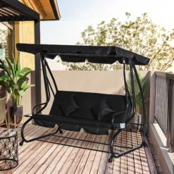 Outsunny 3-Seat Outdoor Patio Swing Chair, Converting Flatbed, Outdoor Swing Glider With Adjustable Canopy, Removable Cushion And Pillows, For Porch, Garden, Poolside, Backyard, Black -Outsunny 5cRf4017ed37bb8cf 1
