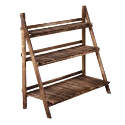 Outsunny 39'' Foldable Plant Stand, 3-Tier Wooden Flower Stand, Ladder Display Shelf With Slatted Bottom, For Garden Indoor Outdoor -Outsunny 5dqdaa17fe800dd38