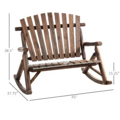 Outsunny Double Wooden Patio Rocking Bench, Adirondack Porch Rocker Chair For 2 Persons With High Rise Slatted Seat & Backrest, Smooth Armrests, Carbonized -Outsunny 5m6c17180551e8227