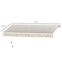 Outsunny 12' X 10' Retractable Awning Patio Awnings Sun Shade Shelter With Manual Crank Handle, 280g/m² UV & Water-Resistant Fabric And Aluminum Frame For Deck, Balcony, Yard, Beige And White -Outsunny 5vjc17181a40ad369
