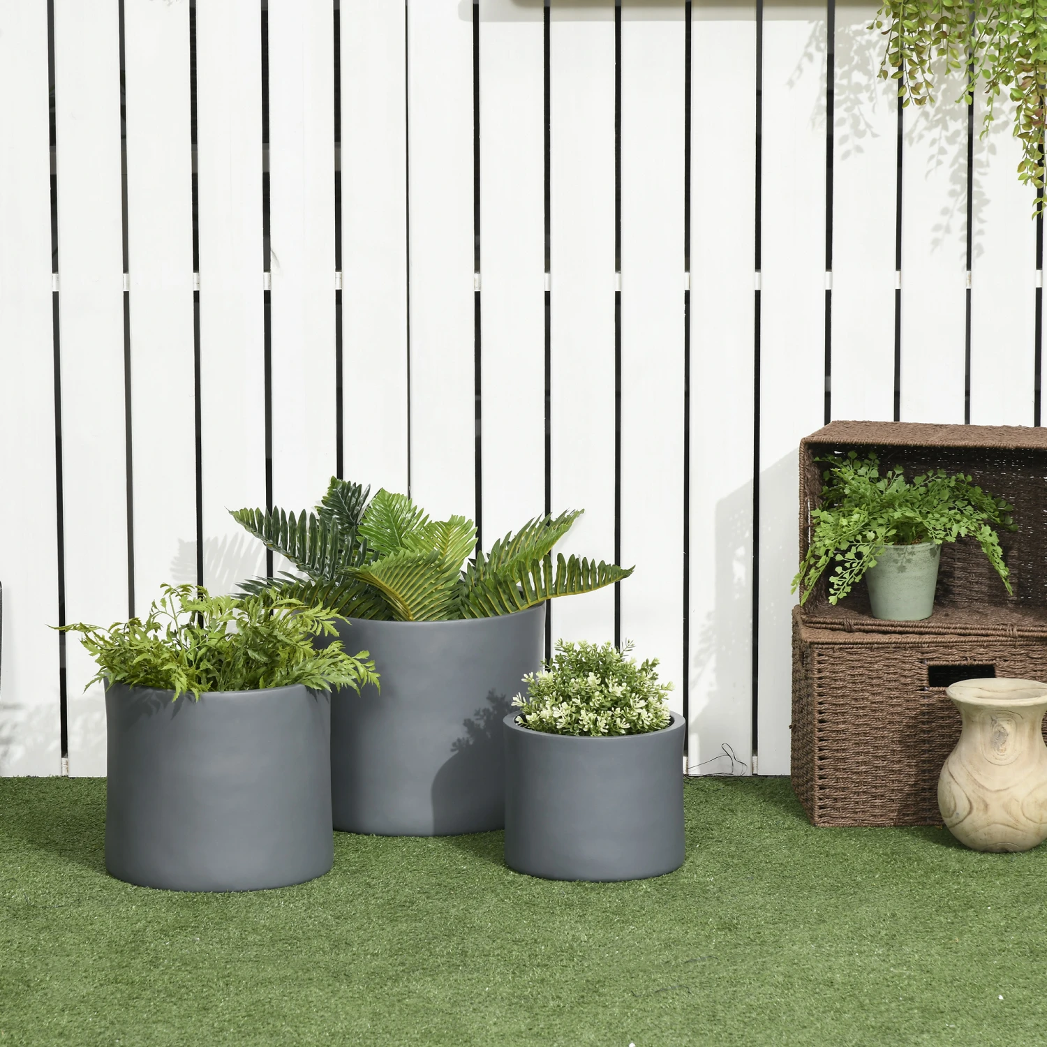Outsunny Set Of 3 Outdoor Planter Set, 13/11.5/9in, MgO Flower Pots With Drainage Holes, Outdoor Ready & Stackable Plant Pot For Indoor, Entryway, Patio, Yard, Garden 2 Outsunny Set Of 3 Outdoor Planter Set, 13/11.5/9in, MgO Flower Pots With Drainage Holes, Outdoor Ready & Stackable Plant Pot For Indoor, Entryway, Patio, Yard, Garden - Image 2