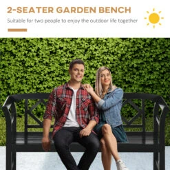 Outsunny Three-Person Wooden Bench, Three-Seater Outdoor Patio Bench, Backrest And Armrests, Rustic Country Diamond Pattern, Slatted Seat For Backyard, Porch Garden, Black -Outsunny 60q2c31896883dd57