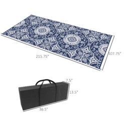 Outsunny Reversible Outdoor Rug Carpet, 9' X 18' Waterproof Plastic Straw Rug, Portable RV Camping Rugs With Carry Bag, Large Floor Mat For Backyard, Deck, Picnic, Beach, Blue & White Floral -Outsunny 66Ec1718577274337