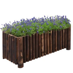 Outsunny 39" X 16" X 16" Wooden Raised Bed Garden Flower Planter Box For Vegetables And Herbs With 4 Drainage Holes Rustic Column Edge