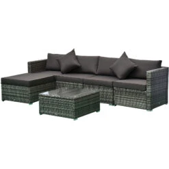 Outsunny 6 Pieces Patio Furniture Sets Outdoor Wicker Conversation Sets All Weather PE Rattan Sectional Sofa Set With Ottoman, Cushions & Tempered Glass Desktop, Charcoal