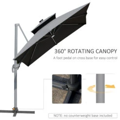 Outsunny 10FT Cantilever Patio Umbrella With Solar LED Lights & Power Bank, Double Top Outdoor Offset Umbrella With 360° Rotation, 4-Position Tilt, Crank & Cross Base For Garden Deck Pool, Grey 14 Outsunny 10FT Cantilever Patio Umbrella With Solar LED Lights & Power Bank, Double Top Outdoor Offset Umbrella With 360° Rotation, 4-Position Tilt, Crank & Cross Base For Garden Deck Pool, Grey -Outsunny 6Uta091800832ea14