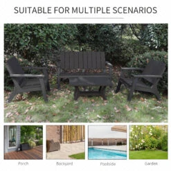 Outsunny 4-Piece Outdoor Patio Sofa Set With Weather-Fighting PP Materials, Adirondack Comfort, & Coffee Table, Black -Outsunny 6aCb1017fe7f0fe8f