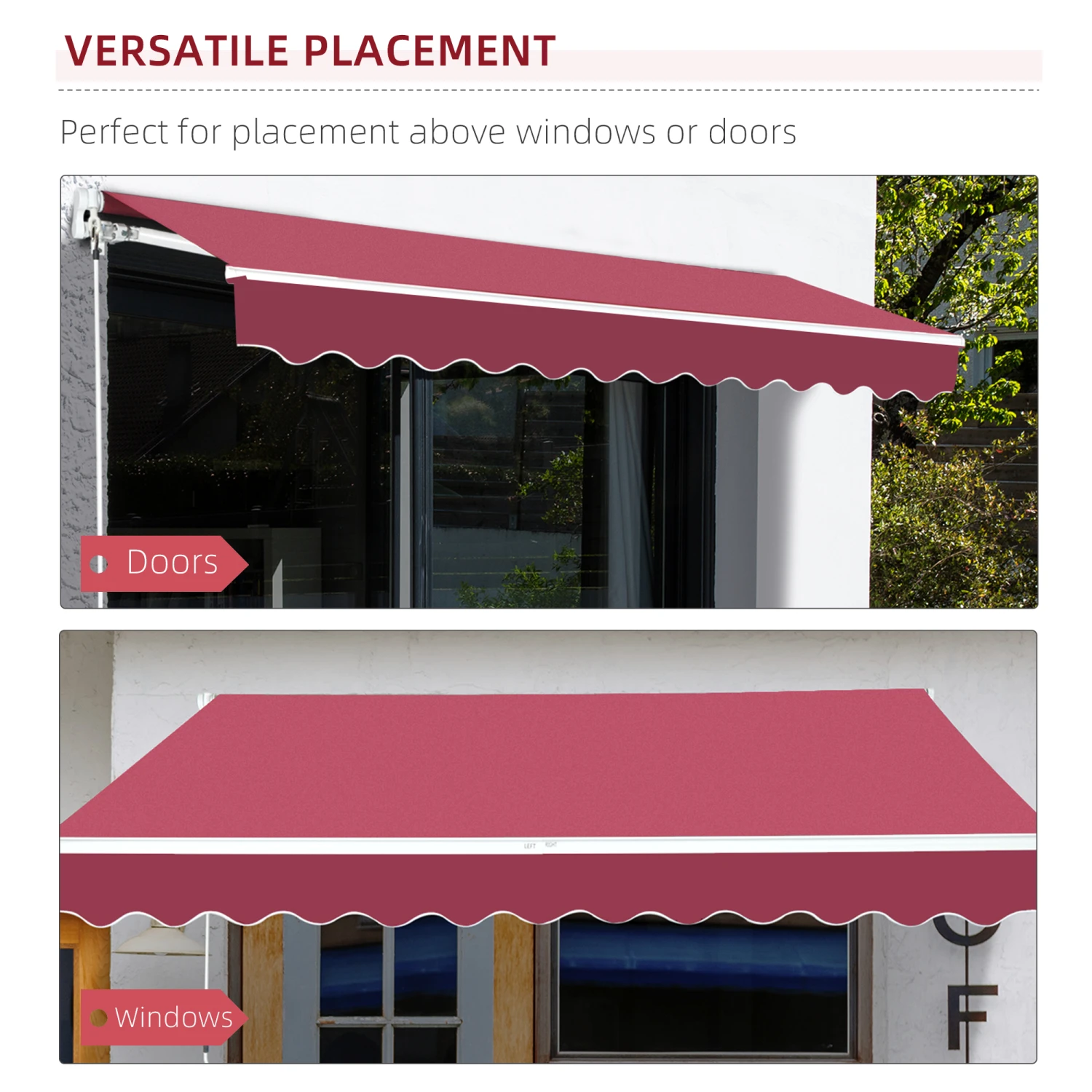 Outsunny 13' X 8' Retractable Awning, Patio Awnings, Sunshade Shelter With Manual Crank Handle, 280g/m² UV & Water-Resistant Fabric And Aluminum Frame For Deck, Balcony, Yard, Wine Red 6 Outsunny 13' X 8' Retractable Awning, Patio Awnings, Sunshade Shelter With Manual Crank Handle, 280g/m² UV & Water-Resistant Fabric And Aluminum Frame For Deck, Balcony, Yard, Wine Red - Image 6