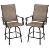 Outsunny Set Of 2 Outdoor Swivel Bar Stools With Armrests, Bar Height Patio Chairs With Steel Frame For Balcony, Poolside, Backyard, Brown