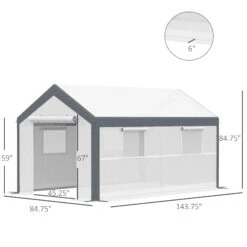 Outsunny 12' L X 7' W X 7' H Outdoor Walk-In Tunnel Greenhouse, Garden Warm Hot House With Roll Up Windows, Zippered Door, And Weather Cover, White/Dark Grey -Outsunny 6eGc1718136de0c99