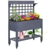 Outsunny 41" Raised Garden Bed Mobile Elevated Wooden Planter Box Stand With Wheels, Trellis And Storage Shelf, Gray