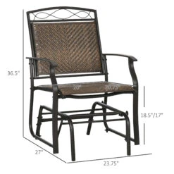 Outsunny Set Of 2 Outdoor Glider Chairs, Porch & Patio Rockers For Deck With PE Rattan Seats, Steel Frames For Garden, Backyard, Poolside, Brown -Outsunny 6gUc171864a935bf3