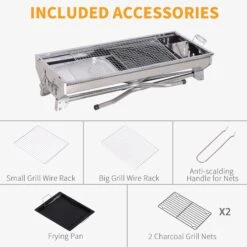 Outsunny Charcoal Barbecue Grill Stainless Steel Portable Folding Charcoal BBQ Grill Stainless Steel Camp Picnic Cooker -Outsunny 6hX88c17fd446f4dc