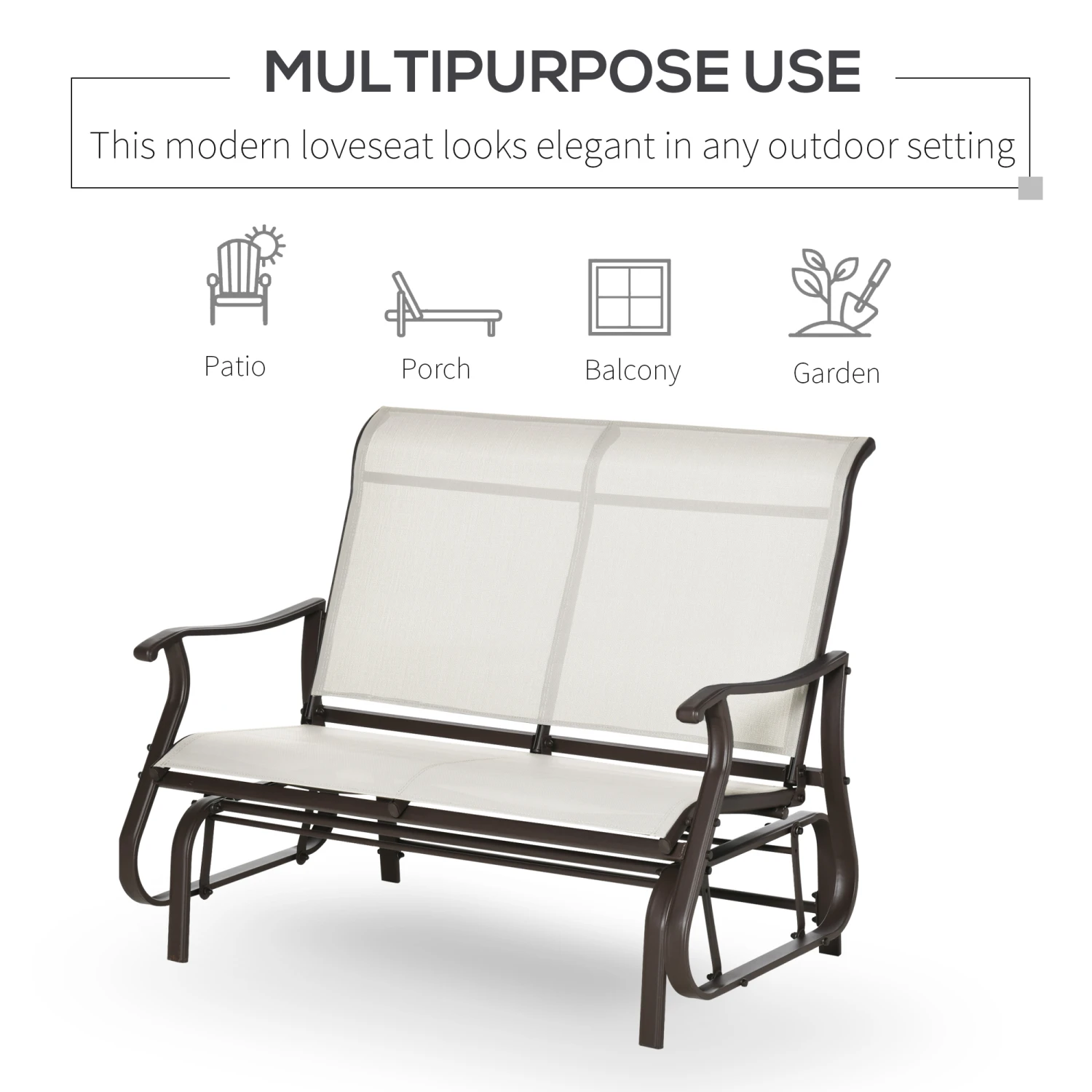 Outsunny 2-Person Outdoor Glider Bench,Patio Glider Loveseat Chair With Powder Coated Steel Frame,2 Seats Porch Rocking Glider For Backyard, Lawn, Garden And Porch, Cream White 6 Outsunny 2-Person Outdoor Glider Bench,Patio Glider Loveseat Chair With Powder Coated Steel Frame,2 Seats Porch Rocking Glider For Backyard, Lawn, Garden And Porch, Cream White - Image 6
