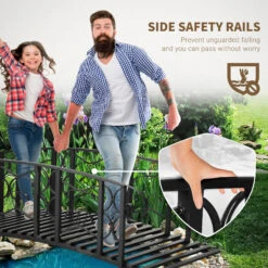 Outsunny 6' Metal Arch Backyard Garden Bridge With 660 Lbs. Weight Capacity, Safety Siderails, Vine Motifs, & Easy Assembly For Backyard Creek, Stream, Pond, Black -Outsunny 6kD88c185be1a9834