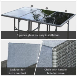 Outsunny 11 PCS Patio Dining Set Outdoor Rattan Wicker Furniture Set With Space Saving Chairs, Glass Top Table And Cushion, Mixed Grey -Outsunny 6neb1018181c397a2