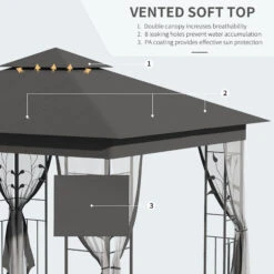 Outsunny 10' x 10' Metal Patio Gazebo, Double Roof Outdoor Gazebo Canopy Shelter With Tree Motifs Corner Frame And Netting, For Garden, Lawn, Backyard, And Deck, Gray -Outsunny 6pda0917f2768e4f3
