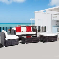 Outsunny 5-Piece Outdoor Sectional Furniture, Patio Wicker Couch, All-Weather PE Rattan Sofa Set With Cushions, Pillows, Glass Coffee Table For Garden, Backyard, Cream White 23 Outsunny 5-Piece Outdoor Sectional Furniture, Patio Wicker Couch, All-Weather PE Rattan Sofa Set With Cushions, Pillows, Glass Coffee Table For Garden, Backyard, Cream White -Outsunny 6vLc8517f811c161f