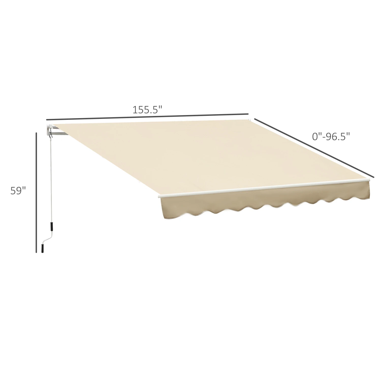 Outsunny 13' X 8' Retractable Awning, Patio Awnings, Sunshade Shelter With Manual Crank Handle, 280g/m² UV & Water-Resistant Fabric And Aluminum Frame For Deck, Balcony, Yard, Beige 3 Outsunny 13' X 8' Retractable Awning, Patio Awnings, Sunshade Shelter With Manual Crank Handle, 280g/m² UV & Water-Resistant Fabric And Aluminum Frame For Deck, Balcony, Yard, Beige - Image 3