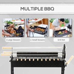 Outsunny 35" Charcoal BBQ Grill And Smoker Combo 2 In 1 Portable Rotisserie With Large/Small Skewers Included And 4 Wheels For Portability -Outsunny 74ga0917fd44e3de3