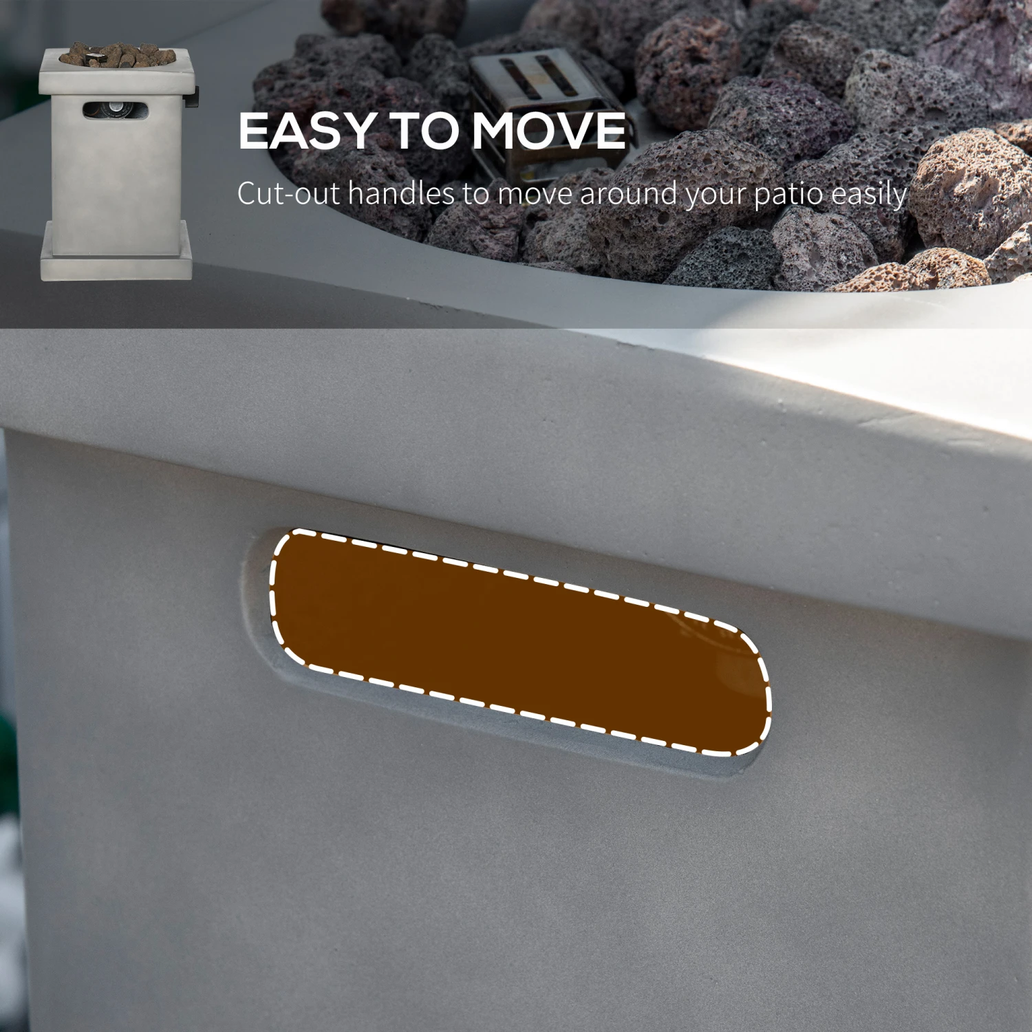 Outsunny Portable Outdoor Propane Fire Pit, Small Tabletop Fireplace, 10 Inch Square Gas Firebowl, 10,000 BTU, W/ Lava Rocks, CSA Certification, For Garden, Patio, Light Grey 7 Outsunny Portable Outdoor Propane Fire Pit, Small Tabletop Fireplace, 10 Inch Square Gas Firebowl, 10,000 BTU, W/ Lava Rocks, CSA Certification, For Garden, Patio, Light Grey - Image 7