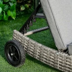 Outsunny Chaise Lounge Pool Chair, Outdoor PE Rattan Cushioned Patio Sun Lounger W/ 5-Level Adjustable Backrest & Wheels For Easy Movement, Wicker, Gray -Outsunny 76fb3617e6ca113d5