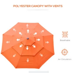 Outsunny 9' 3-Tier Patio Umbrella, Outdoor Market Umbrella With Crank And Push Button Tilt For Deck, Backyard And Lawn, Orange -Outsunny 78md4d180fa54a55e