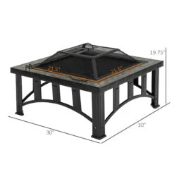 Outsunny 30 Inch Outdoor Fire Pit Square Steel Firepit Stove W/ Screen Poker For Patio -Outsunny 7CMc1717f2768b8bf