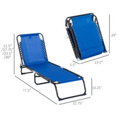 Outsunny 4-Position Reclining Beach Chair Chaise Lounge Folding Chair - Navy Blue -Outsunny 7CVc17181532bbea9