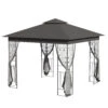 Outsunny 10' x 10' Metal Patio Gazebo, Double Roof Outdoor Gazebo Canopy Shelter With Tree Motifs Corner Frame And Netting, For Garden, Lawn, Backyard, And Deck, Gray